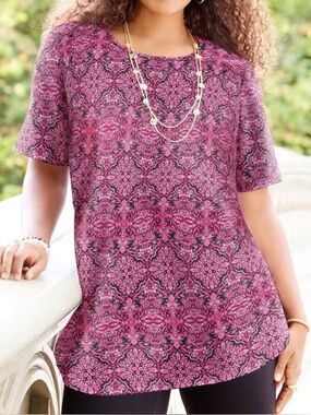 Catherines Pink Patterned Short Sleeve Tee